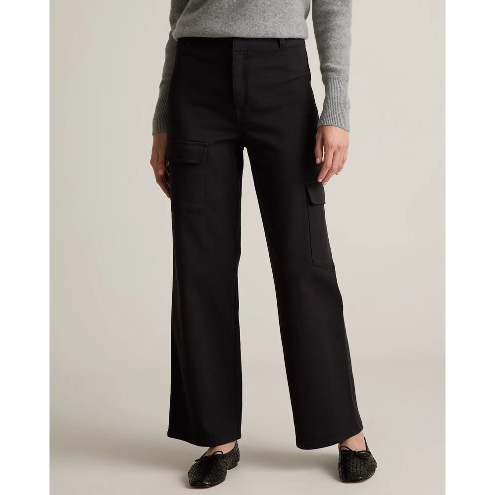 Quince Women Black High Rise Wide Leg Cargo Pants Size 4 Cotton Utility Street